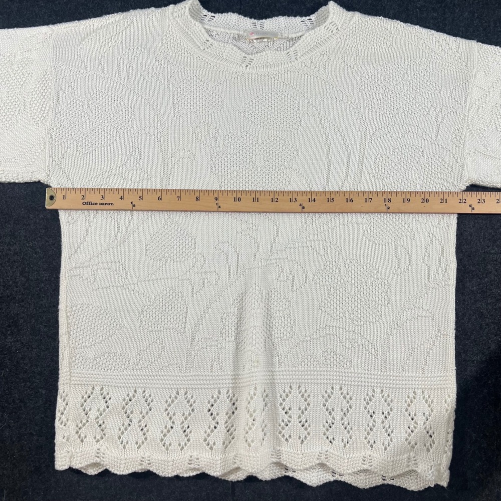 Ellen D Sweater Womens XL White Pointelle Knit Crochet Trim Vintage 90s Romantic - Picture 5 of 7
